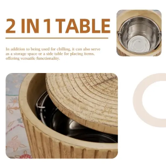 Moda Furnishings Multifunctional Outdoor Terrafab Faux Wood Side Table with Hidden Ice Bucket image {9}