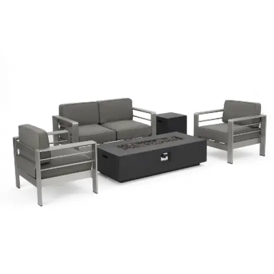 GDFStudio Crested Bay Outdoor Aluminum 4 Seater Chat Set with Dark Gray Fire Pit image {13}