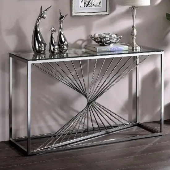 Wondry Geometric Inspired Sofa Table with Glass Top Chrome - miBasics image {1}