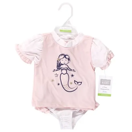 Hudson Baby Infant and Toddler Girl Swim Rashguard Set, Pink Mermaid image {1}