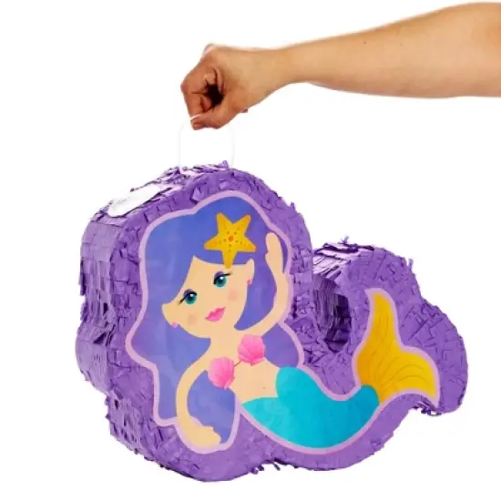 Blue Panda Small Mermaid Pinata for Kids Birthday, Ocean Theme Under the Sea Party Decorations, 15.8 x 11.5 x 3.1 In image {5}