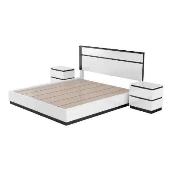 3pc Queen Pape Modern Bed with 2 Nightstands White/Metallic Gray - miBasics: Contemporary Furniture Set image {11}