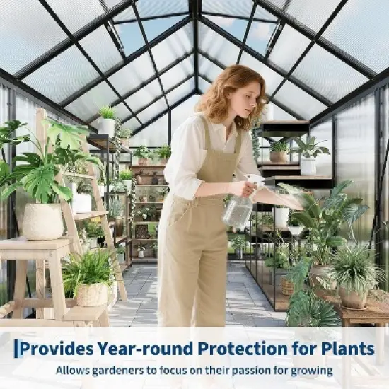 GustoWave 14x8 ft Outdoor Greenhouse, Polycarbonate Walk-in Garden Room  (4 Ventilation Windows) image {3}