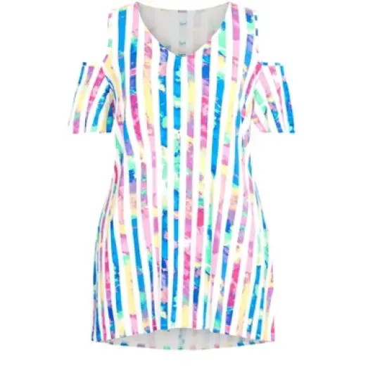 Women's Plus Size Amara Cold Shoulder Tunic - splash stripe | AVENUE image {2}