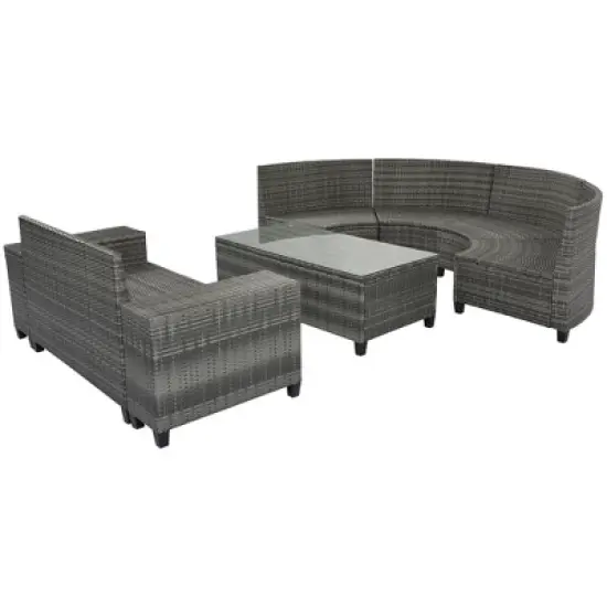 8PCS Patio PE Rattan Conversation Set, Outdoor Half-Moon Sectional Sets With Coffee Table-ModernLuxe image {5}
