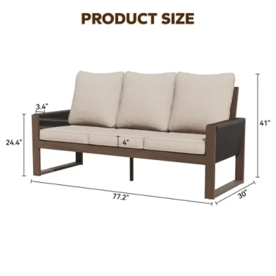 UPTIOT 3-Seat Patio Wooden Sofa With Cushions image {6}
