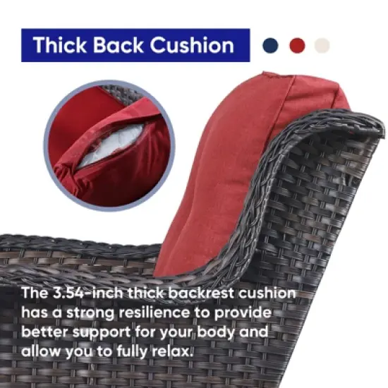 6 Pieces Outdoor Patio Furniture Set with Fire Pit Table, PE Resin All Weather Wicker Patio Propane Fire Pit Set with Patio Couch, Club Chairs in Red image {2}