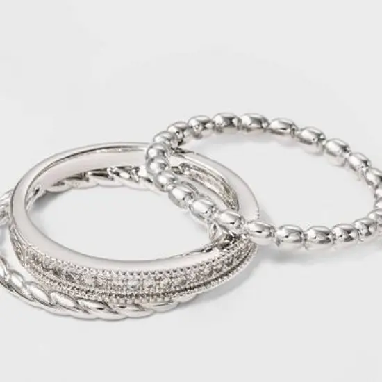 Silver Plated 3 Band Ring Set with Cubic Zirconia - A New Day&trade; Silver/Clear 6 image {2}