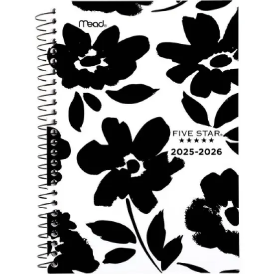 Five Star 5.5"x8.5" 2025-2026 Weekly/Monthly Black and White Floral Small Dark Daisies Planner image {1}