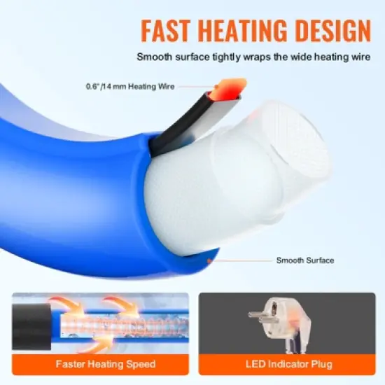 VEVOR 15ft Heated Water Hose for RV,Heated Drinking Water Hose Antifreeze to -45&deg;F, Automatic Self-regulating, 5/8" I.D. with 3/4" GHT Adapter, Blue image {3}