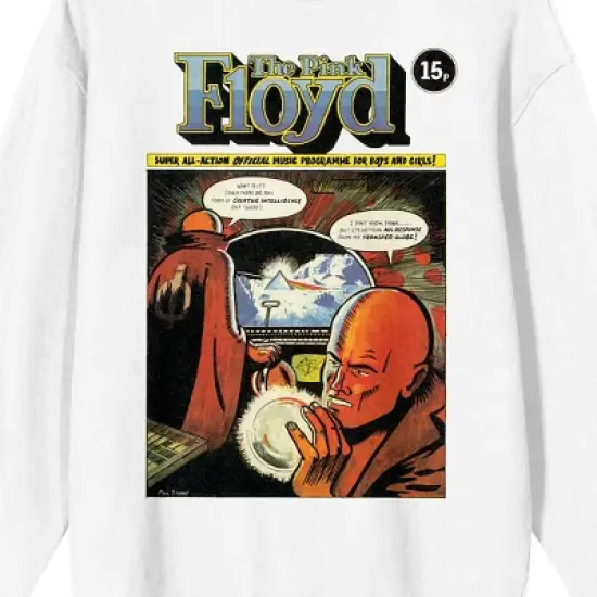 Pink Floyd Comic Crew Neck Long Sleeve Men's White Sweatshirt image {1}
