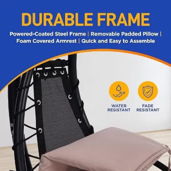 SereneLife Outdoor Swinging Chaise w/a Built-in Pillow and Removable Canopy UV Protection and Foam Covered Armrest image {3}