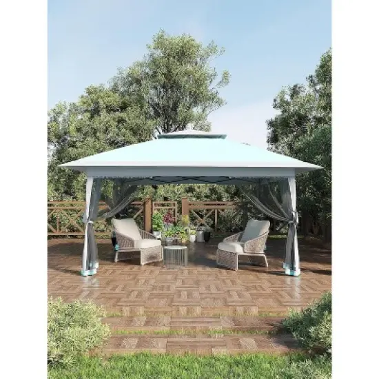 13'x13'Canopy, Outdoor Tent with Mosquito Netting & Wheeled Bag, Instant Shelter for Backyard, Patio & Garden Furniture image {11}