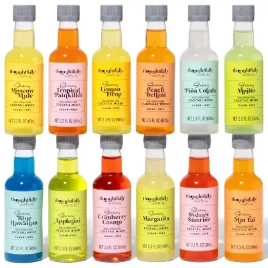 Thoughtfully Cocktails, Skinny Cocktail Mixer Set, Vegan and Vegetarian, Flavors Include Margarita, Moscow and More, Set of 12 (Contains NO Alcohol) image {1}