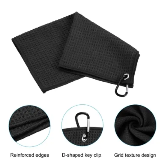 Unique Bargains Super Absorbent Waffle Pattern Tri-Fold Microfiber Golf Towels with D Clips image {3}
