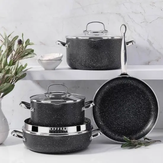 Korkmaz Galaksi Non Stick Low Casserole with Lid in Black image {6}