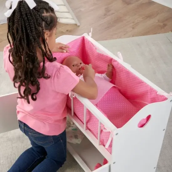Badger Basket Storage Doll Crib with Bedding and Free Personalization Kit - White image {3}