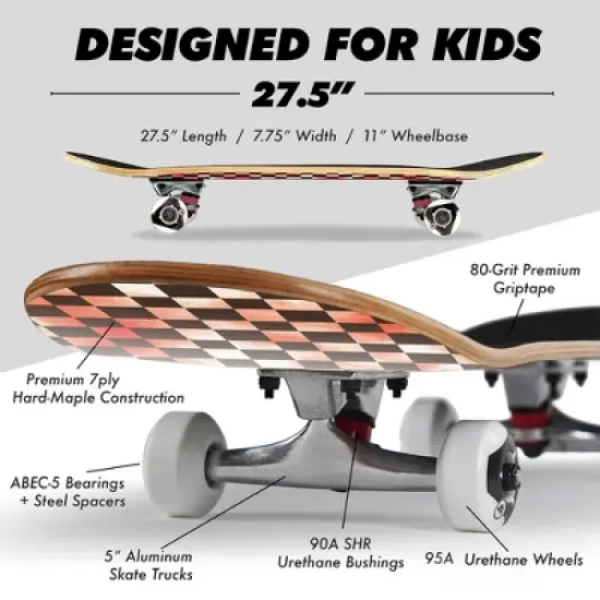 Magneto Skateboard | Maple Wood | ABEC 5 Bearings | Double Kick Concave Deck | For Beginners, Teens & Adults (Red Tie Dye) image {3}