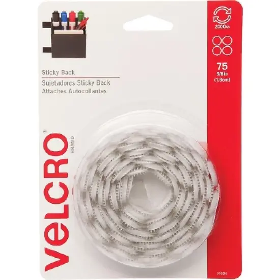 Velcro Sticky-Back Hook and Loop Dot Fasteners 5/8 Inch White 75/Pack 90090 image {1}