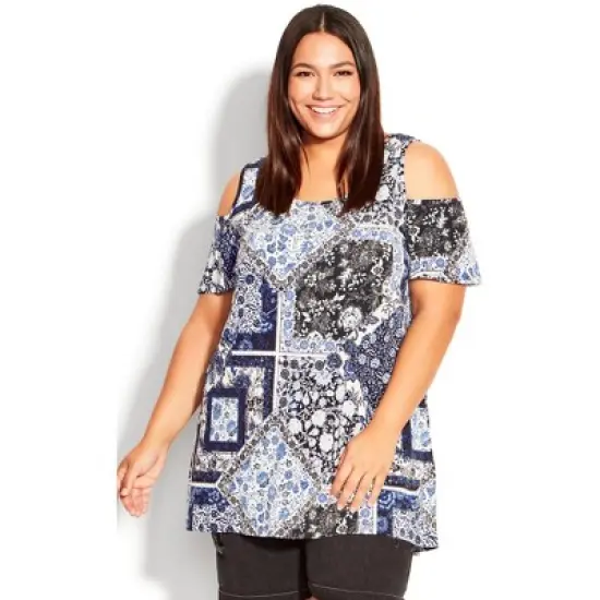 Women's Plus Size Clarice Cold Shoulder Print Tunic - powder blue | EVANS image {6}