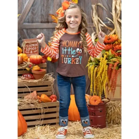 Girls Mommy's Little Turkey Cuffed Jeans Set - Mia Belle Girls image {5}