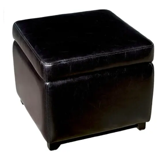 Full Leather Small Storage Cube Ottoman Black - Baxton Studio image {2}