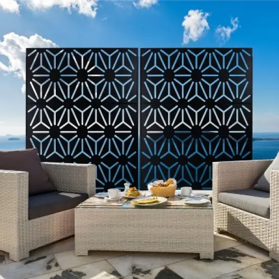 CAVINAS Patio Privacy Screen Modern Metal Fence Panels with Geometric Pattern for Garden Decor and Outdoor Decor, 76" H&times;48" W image {1}