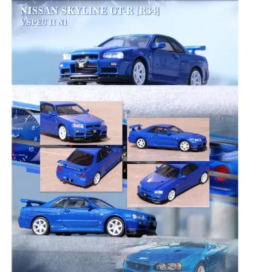 Nissan Skyline GT-R (R34) V-Spec II NUR RHD (Right Hand Drive) Bayside Blue Metallic 1/64 Diecast Model Car by Inno Models image {2}