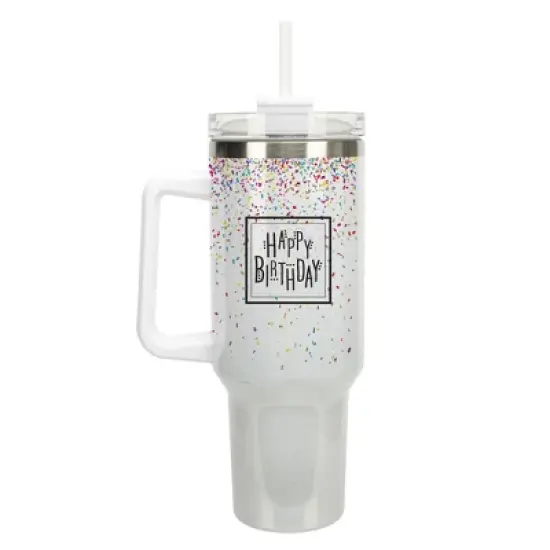 Elanze Designs Happy Birthday Rainbow Confetti 40 oz. Stainless Steel, Large Water Bottle Coffee Mug, Spill & Leak Resistant, Thermal Travel Tumbler image {1}