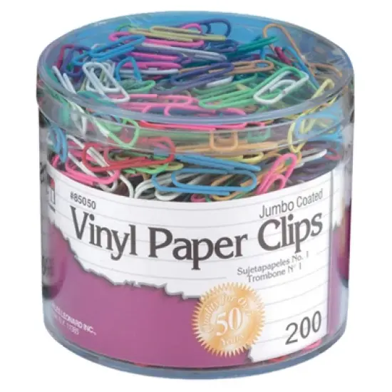 Charles Leonard Vinyl Coated Paper Clips, Jumbo Size, Assorted Colors, 200 Per Pack, 6 Packs image {1}