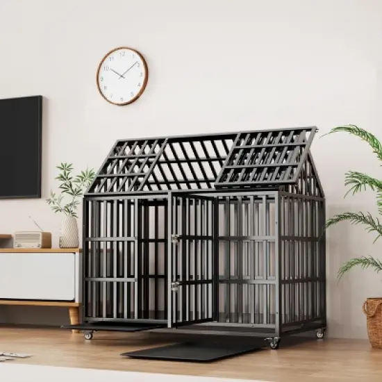 52" Heavy Duty Dog Crate Large Dog cage Strong Metal Dog Kennels and Crates for Large Dogs image {14}
