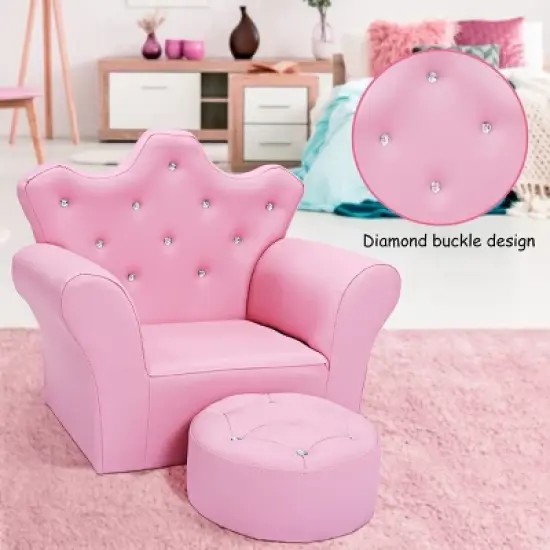 Costway Pink Kids Sofa Armrest Chair Couch Children Toddler Birthday Gift w/ Ottoman image {1}