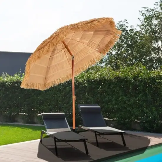 Bestier Thatch Patio Umbrella, 6.5 Feet 8 Ribs Tiki Style Outdoor Beach Umbrella with Adjustable Lift for Poolside, Backyard, Tropical Palapa image {8}