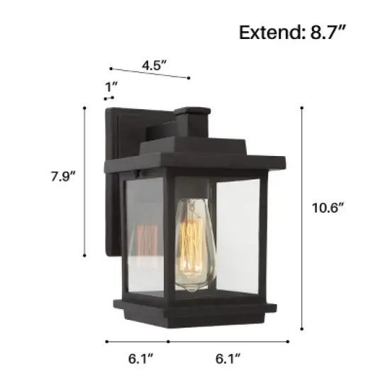 10.6" Metal/Glass Outdoor Lamp Black - LNC image {8}