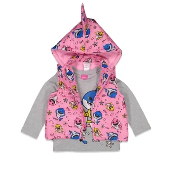 Pinkfong Baby Shark Daddy Shark Mommy Shark Baby Shark Baby Girls Vest T-Shirt and Pants 3 Piece Outfit Set Infant  image {4}