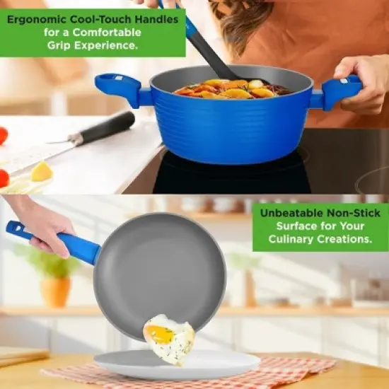 NutriChef 12pc Non-Stick Kitchen Cookware Set - Blue (NCCW12BLU) image {3}