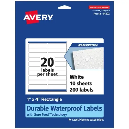 Avery Waterproof Rectangle Labels with Sure Feed, 1" x 4" image {11}