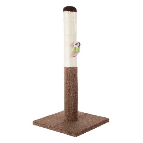 Cat Scratching Post with Carpeted Base &ndash; 24.5-Inch Sisal Fabric Scratcher with Hanging Mouse Toy for Adult Cats and Kittens by PETMAKER (Brown) image {6}