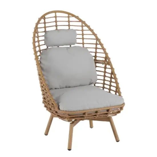 Outdoor Wicker Patio Egg Chair With Cushions, Backrest Swivel Accent Chair, All-Weather Patio Furniture for Backyard or Balcony-Maison Boucle image {2}