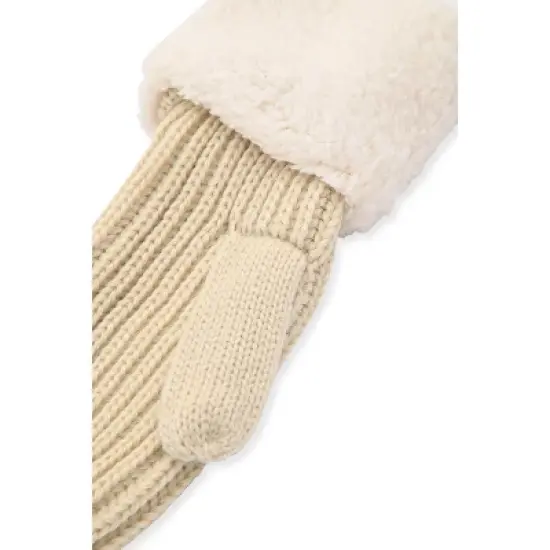 French Connection Women's Knit Mittens with Plush Faux Pile High Fleece Cuff - Cozy Winter Gloves for Maximum Warmth and Style in Cream image {1}