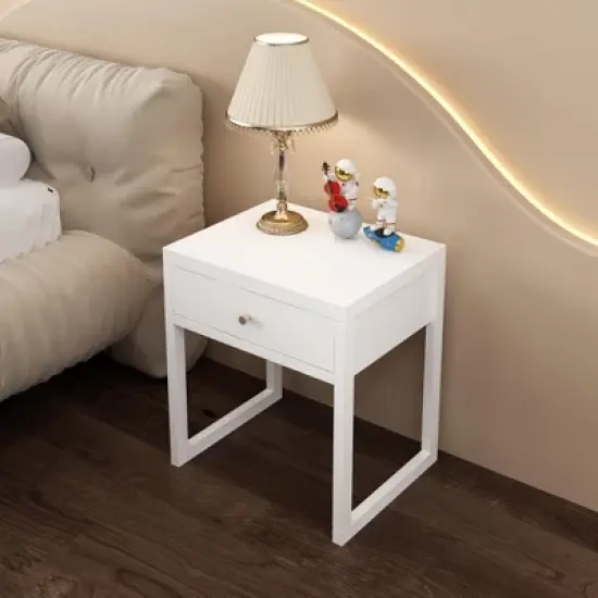 KTMBDW Nightstand, Modern Bedside Night Stand with Storage Drawer, Small End Side Table for Bedroom, Living Room, White image {4}