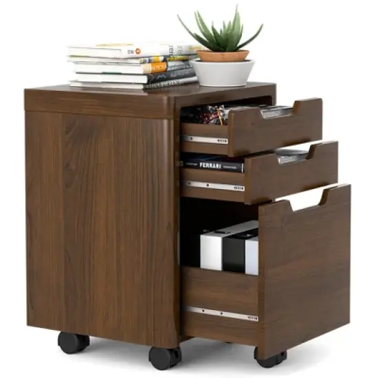 Costway 3 Drawer Rolling File Cabinet w/ Wheels Vertical Printer Stand Walnut image {8}