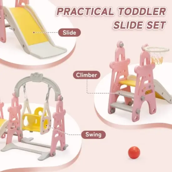 3-in-1 Kids Slide for Toddlers Slide and Swing Set,Indoor image {5}