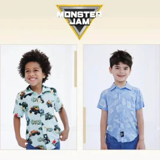 Monster Jam Grave Digger El Toro Loco Megalodon Truck Matching Family Hawaiian Button Down Shirt Toddler image {2}