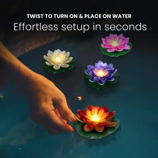 HOM Floating Lotus Light - Waterproof Lotus Flower Lamp for Pools & Ponds - Colorful Battery-Operated LED Pool Lights (12-pack) image {2}
