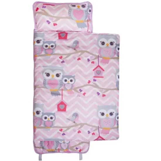 EVERYDAY KIDS Toddler Nap Mat &ndash;Sweet Owls&ndash; Soft Microfiber, Rollup with Handle & Pillow, for Preschool, Daycare, or Travel -Ages 3-6 years image {2}