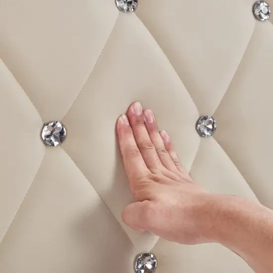 VECELO Tufted Upholstered Queen/King Size Headboard, 6 Adjustable Height, Easy Assembly, Beige/Black image {3}