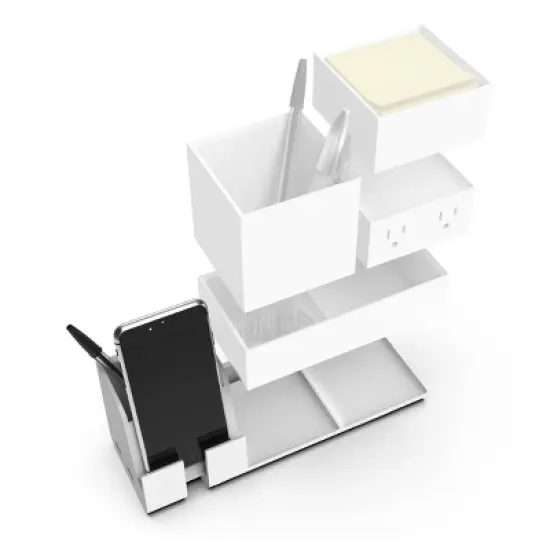 Office Konnect Desk Organizer Power Base with Phone Stand White - Bostitch: Phone Holder, Office Supplies, Pencil Holder image {4}