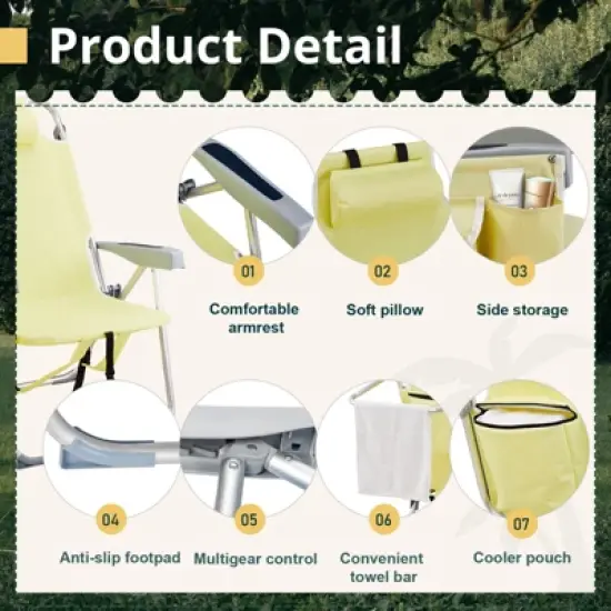 DOMETOUR Heightened Oxford Cloth Silver White Aluminum Tube Bearing 220 LBS Beach Chair Yellow image {7}