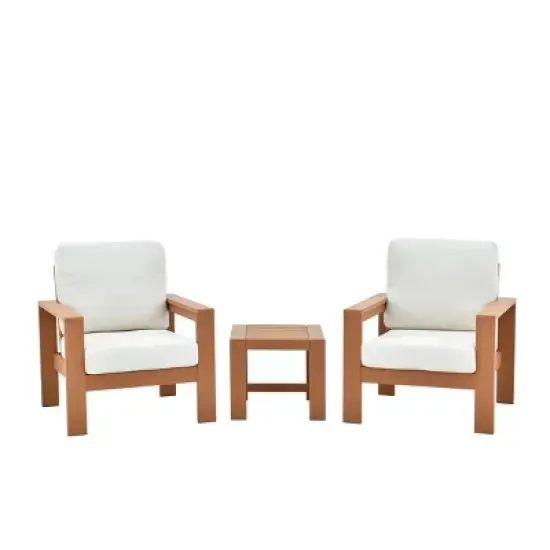 Wood Frame 4Piece Outdoor Sofa Set 3Seater Lounge + Accent Chairs & Ribbed Table image {7}